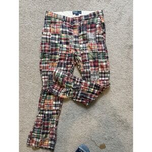 POLO Ralph Lauren Madras Colorful Cotton Patchwork Men Flat Front Pants 34x34